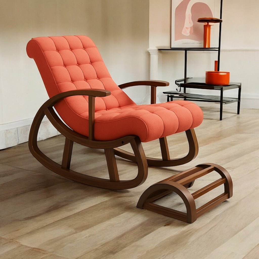 Handcrafted Sheesham Wood Rocking Chair with Footrest – Classic Comfort & Style