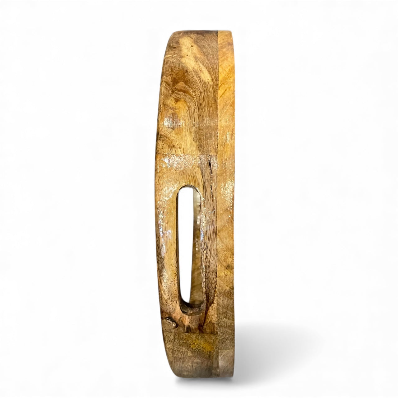 Handcrafted Sheesham Wood Round Serving Tray with Side Handles | Rustic Wooden Breakfast & Tea Tray