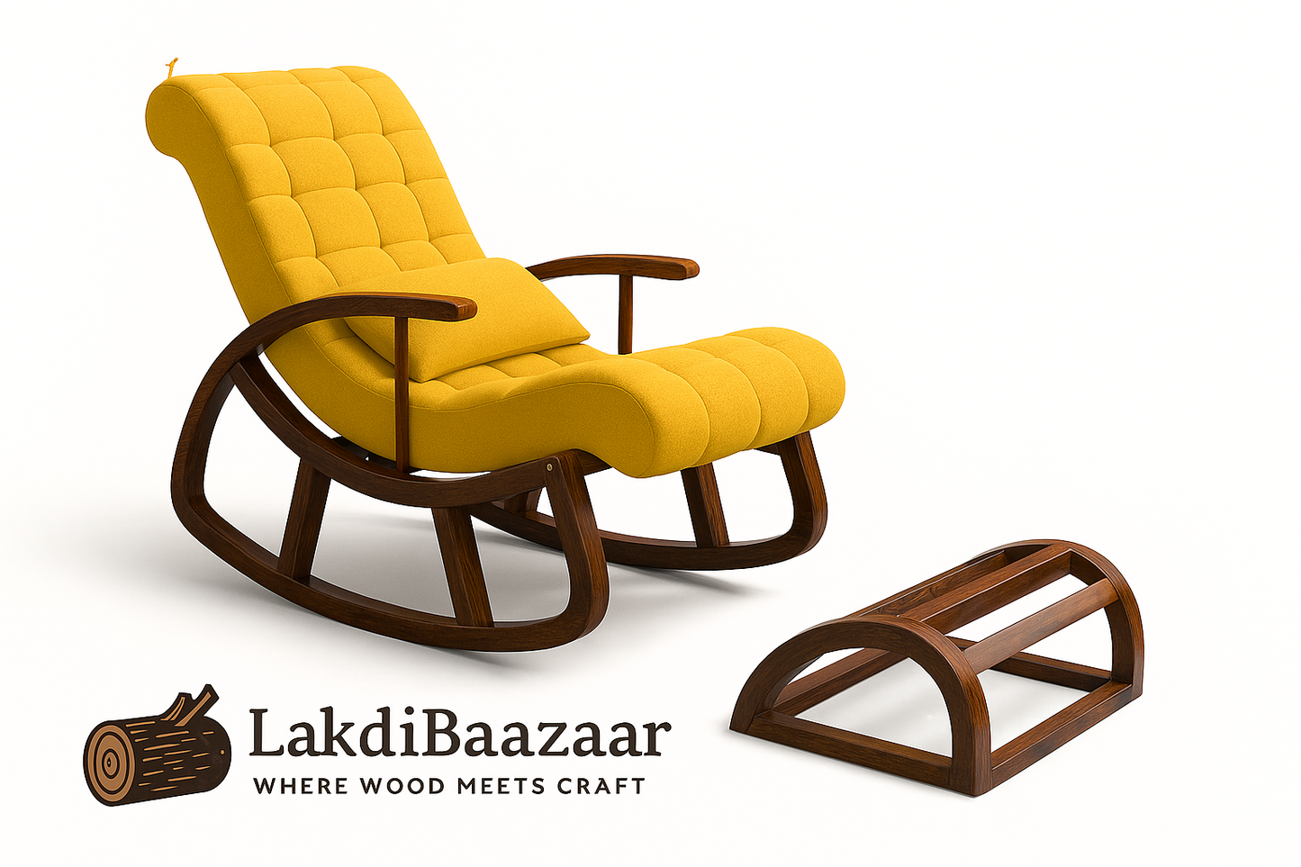 Handcrafted Sheesham Wood Rocking Chair with Footrest – Classic Comfort & Style