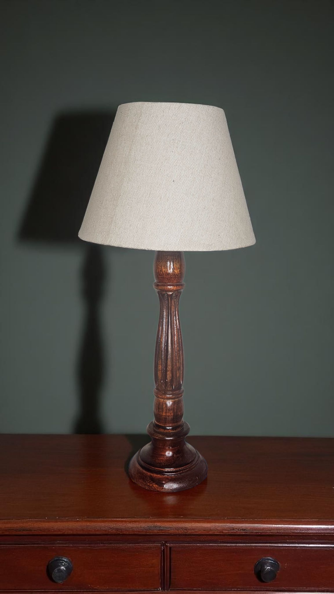 Handmade Wooden Table Lamp | Elegant Bedside Lamp with Classic Fabric Shade | Home Decor Lighting | LakdiBaazaar