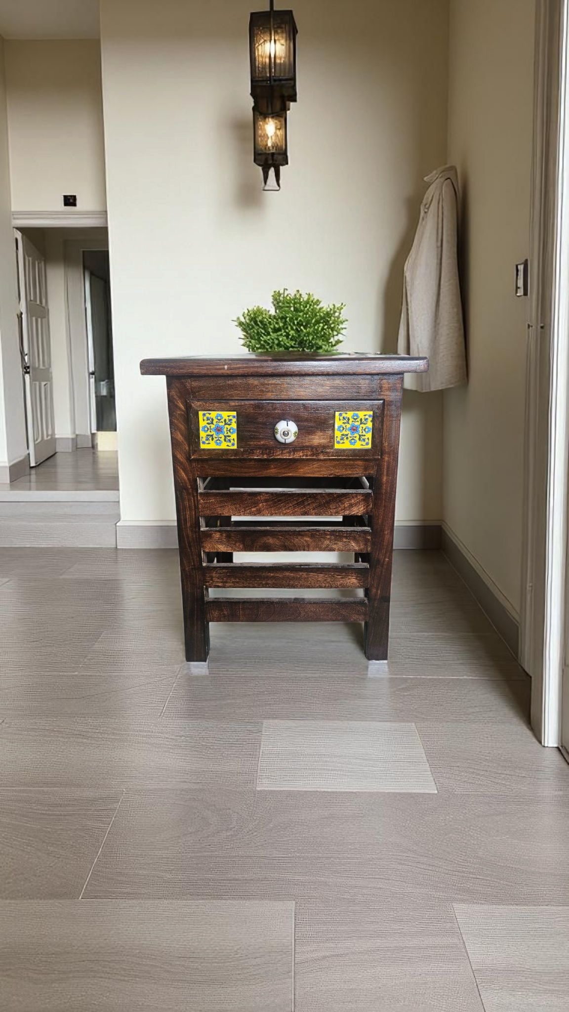 Handmade Wooden Tile-Top Stool | Multipurpose Side Table for Bedroom, Living Room, Dining & Decor | LakdiBaazaar