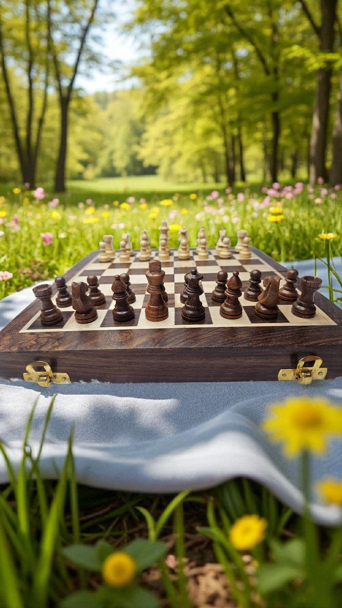 Handcrafted Sheesham Wood Magnetic Chess Board – Travel-Friendly & Elegant