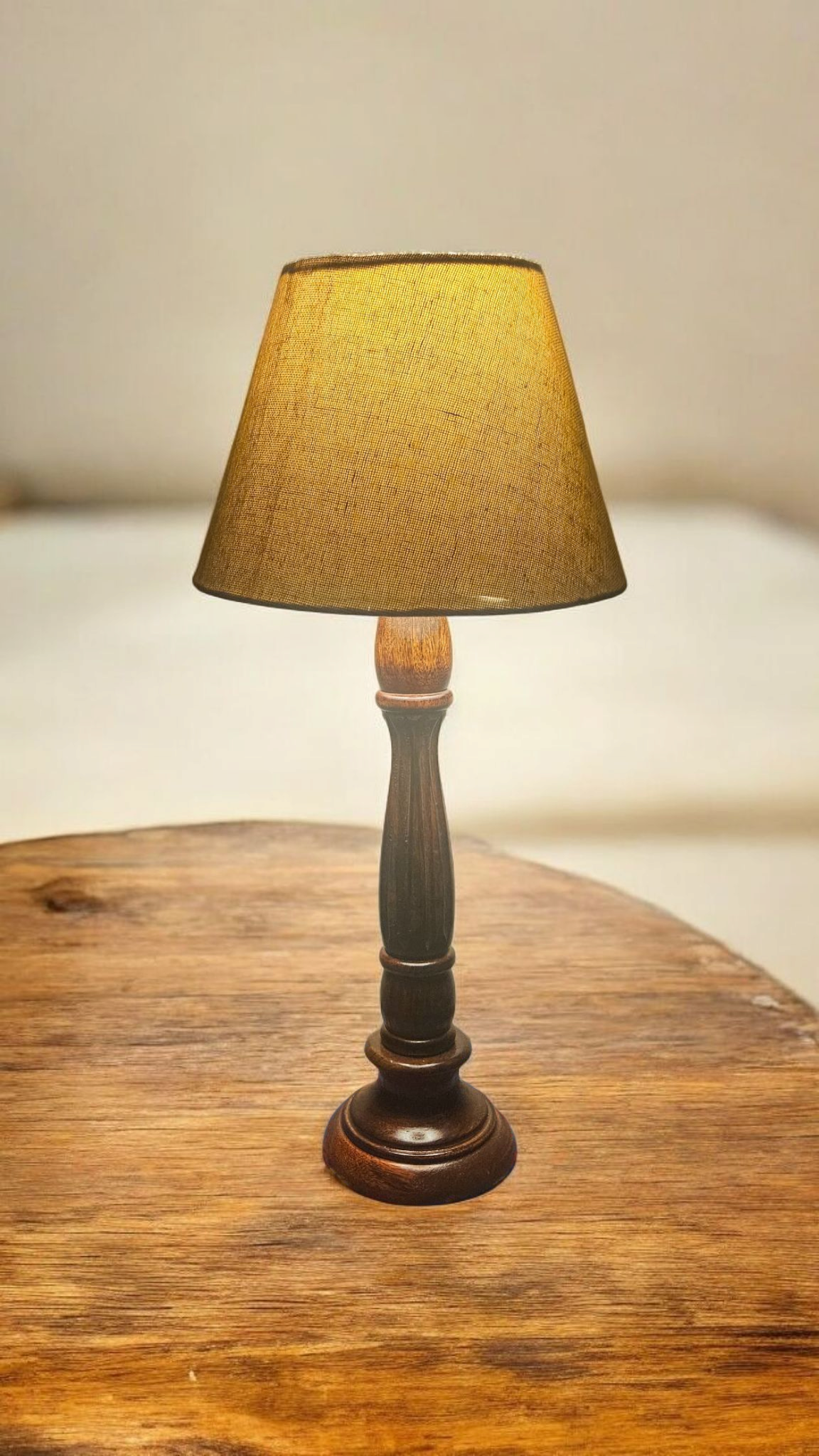 Handmade Wooden Table Lamp | Elegant Bedside Lamp with Classic Fabric Shade | Home Decor Lighting | LakdiBaazaar