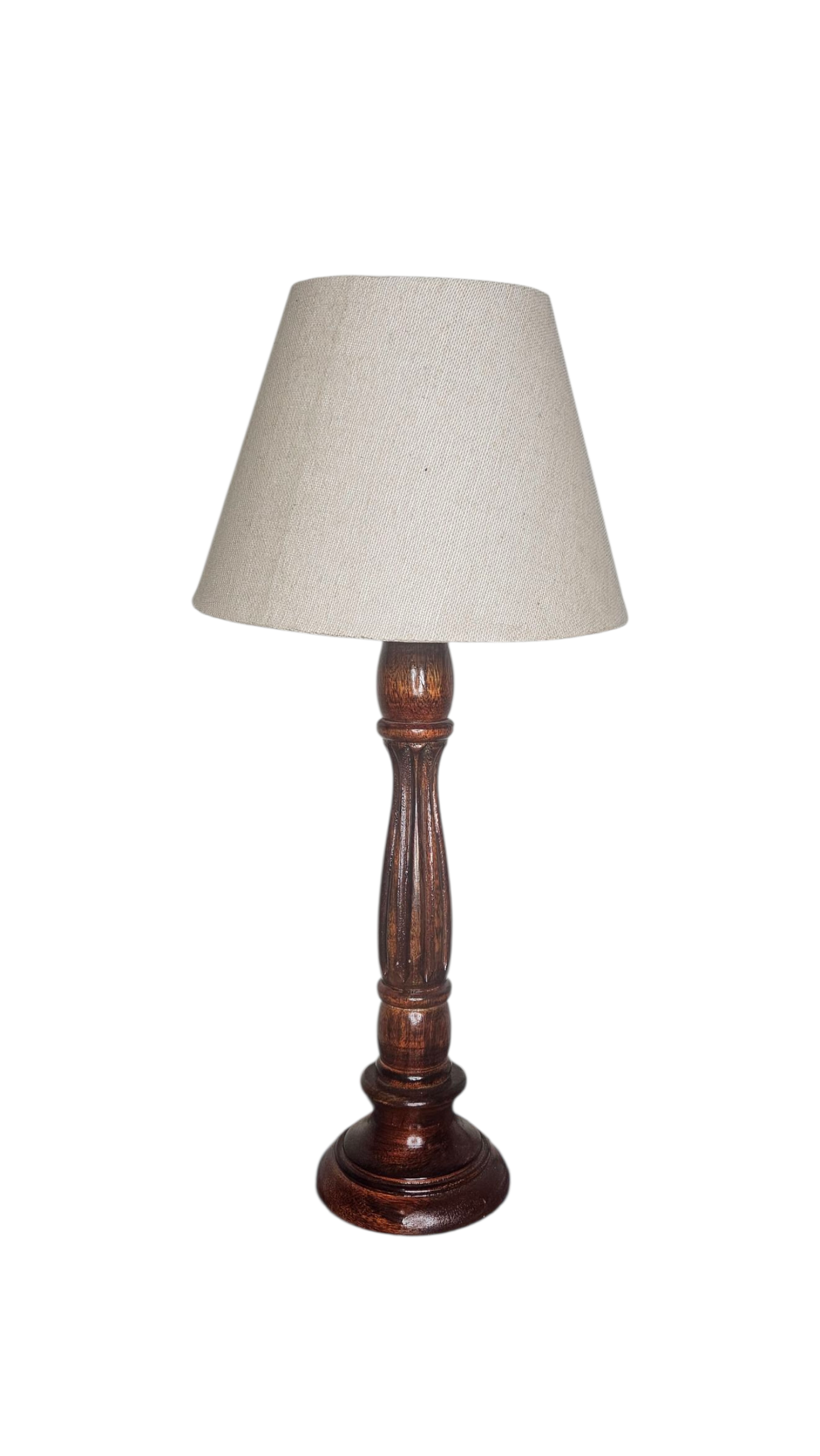Handmade Wooden Table Lamp | Elegant Bedside Lamp with Classic Fabric Shade | Home Decor Lighting | LakdiBaazaar