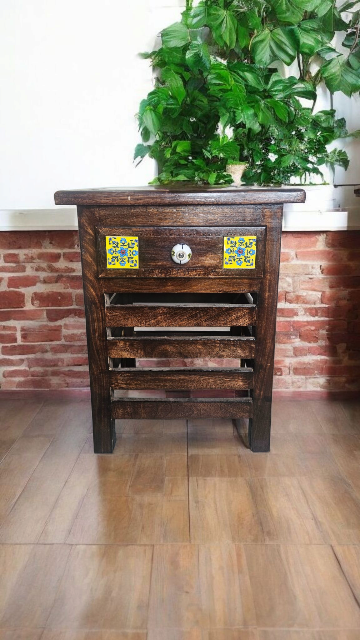 Handmade Wooden Tile-Top Stool | Multipurpose Side Table for Bedroom, Living Room, Dining & Decor | LakdiBaazaar