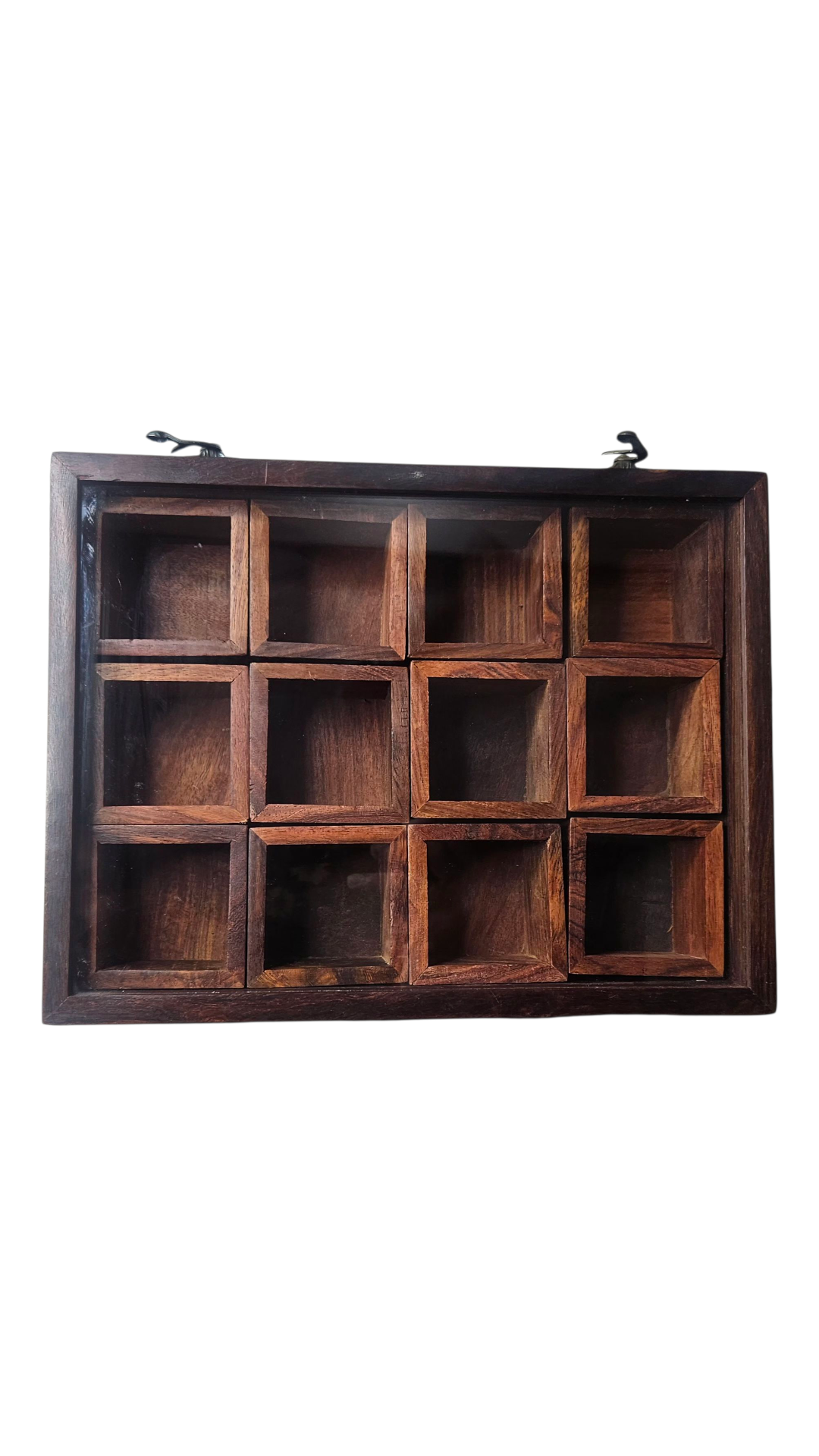 Handcrafted Sheesham Wood Spice Box with Glass Lid – 12 Compartment Masala Organizer