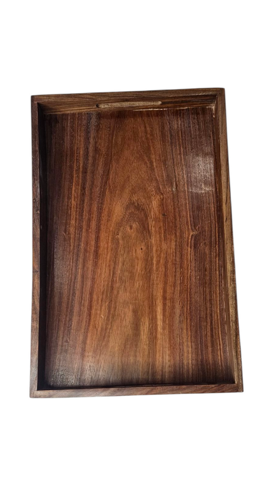 Handcrafted Sheesham Wood Serving Tray – Floral Carved & Plain Design | Lakdibaazaar