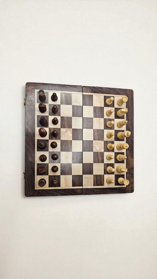 Handcrafted Sheesham Wood Magnetic Chess Board – Travel-Friendly & Elegant