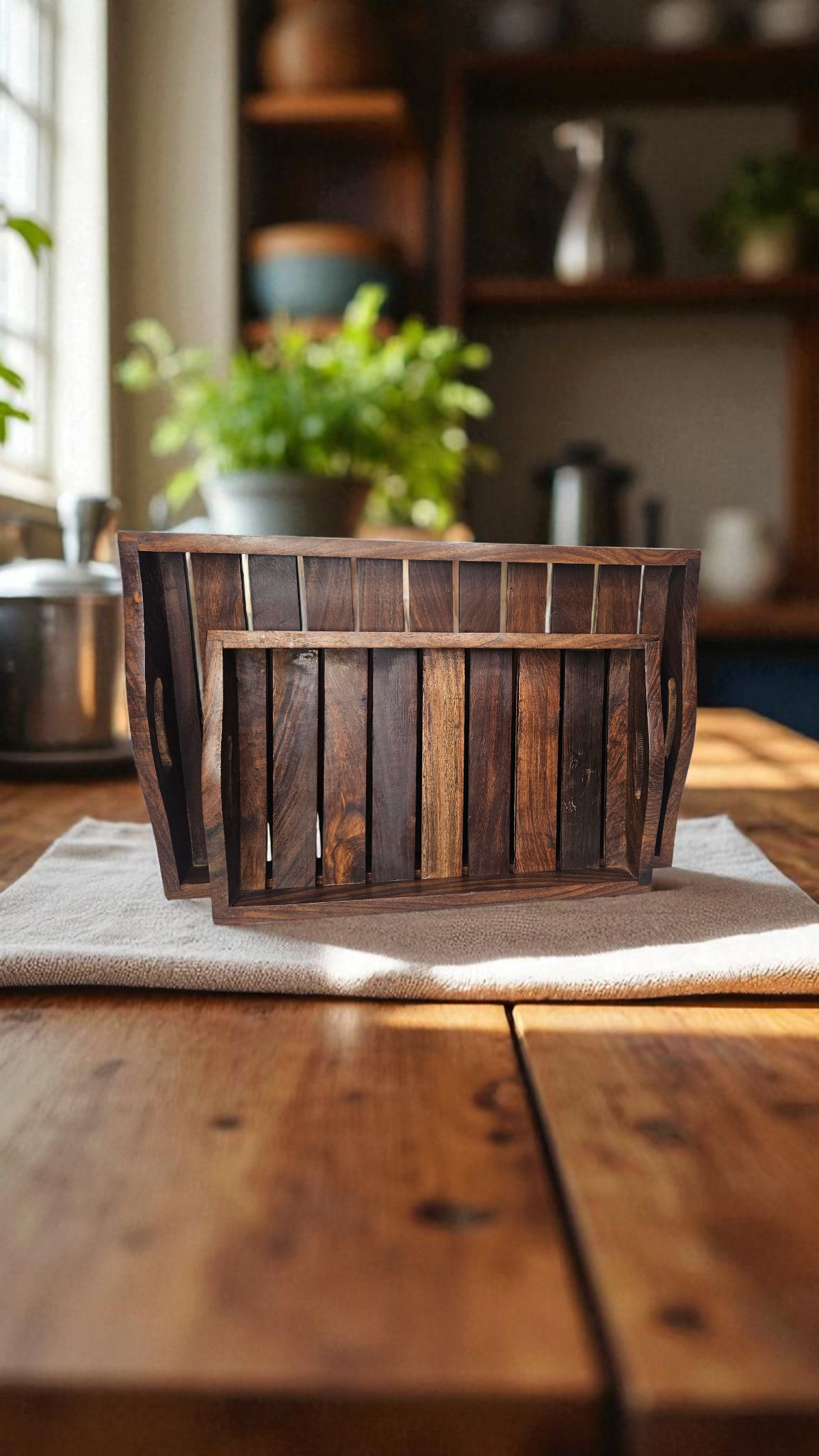 Handmade Sheesham Wood Serving Tray | Large / Small | Elegant Rustic Wooden Tray for Kitchen & Dining