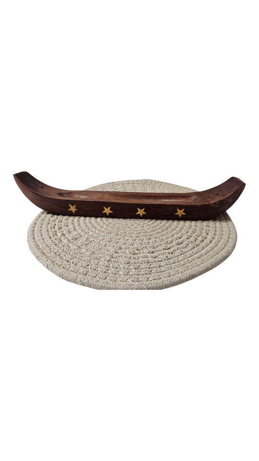 Handcrafted Sheesham Wood Agarbatti Stand – Boat Shape with Star Inlay | Puja & Home Decor | Lakdibaazaar