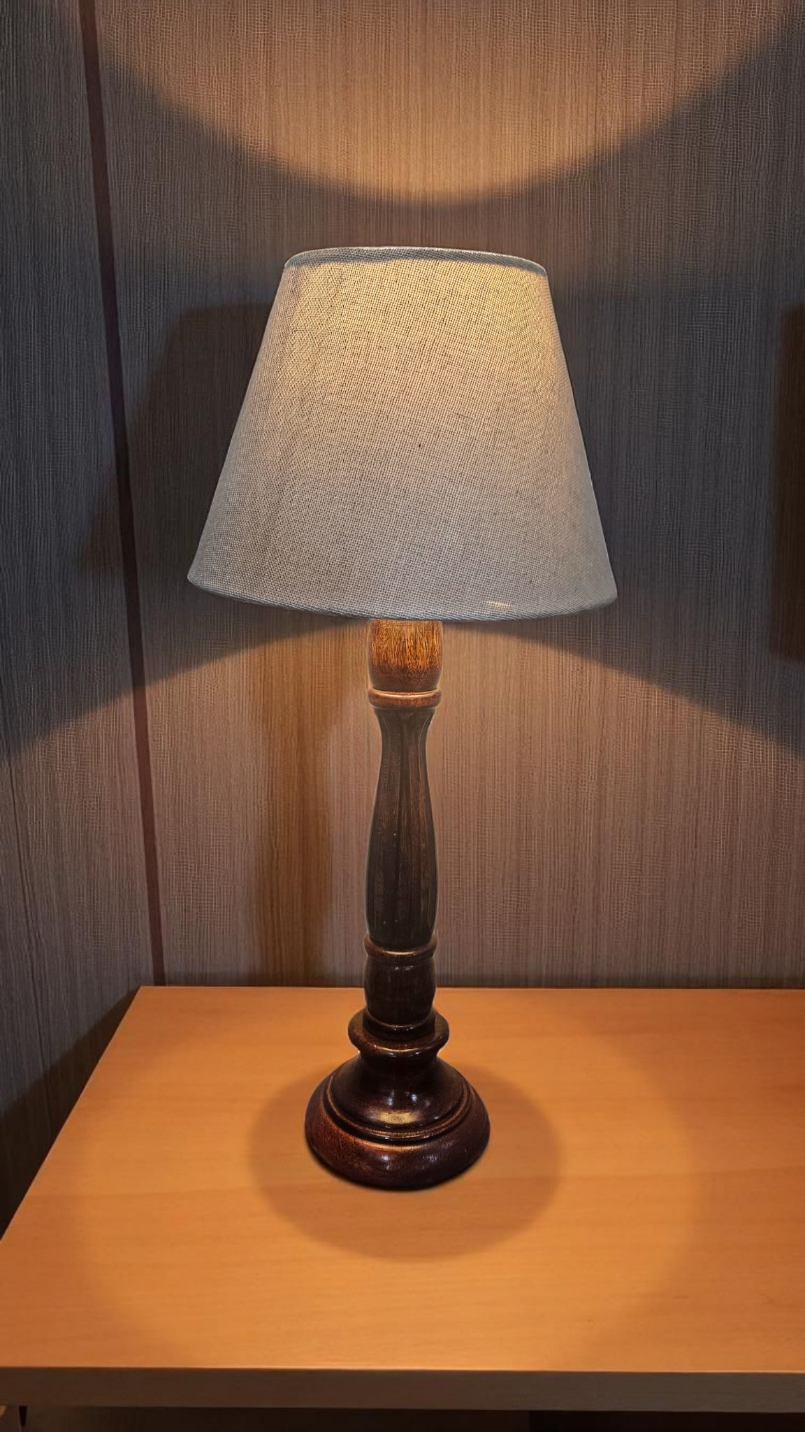 Handmade Wooden Table Lamp | Elegant Bedside Lamp with Classic Fabric Shade | Home Decor Lighting | LakdiBaazaar