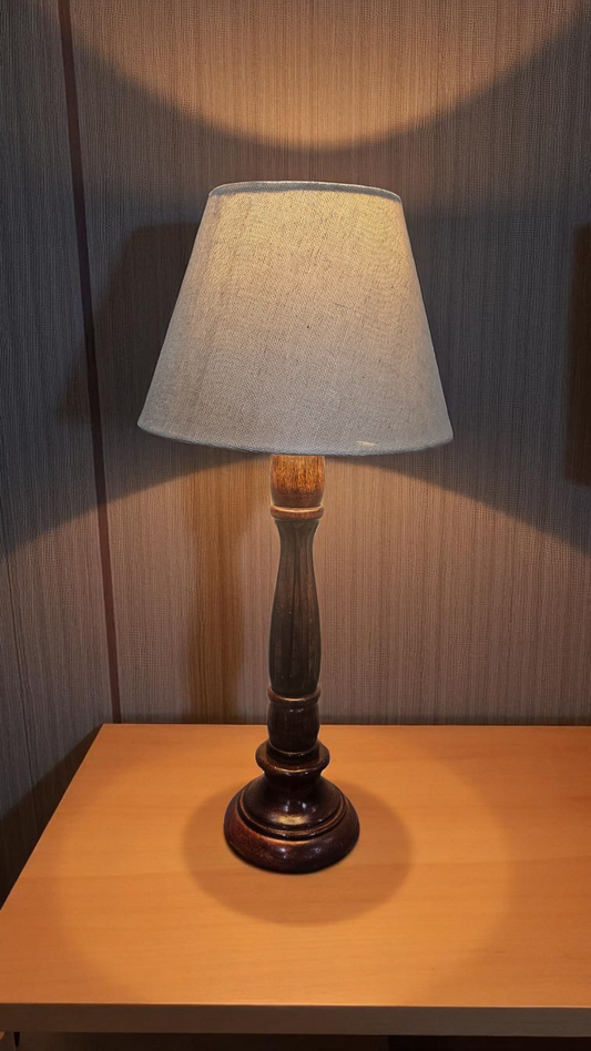 Handmade Wooden Table Lamp | Elegant Bedside Lamp with Classic Fabric Shade | Home Decor Lighting | LakdiBaazaar