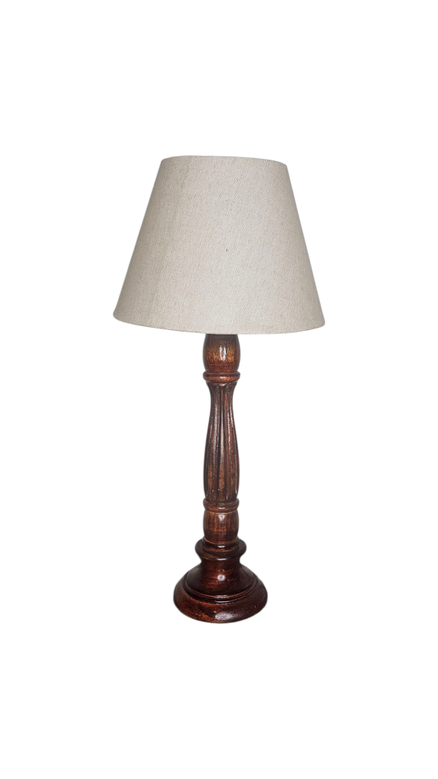 Handmade Wooden Table Lamp | Elegant Bedside Lamp with Classic Fabric Shade | Home Decor Lighting | LakdiBaazaar