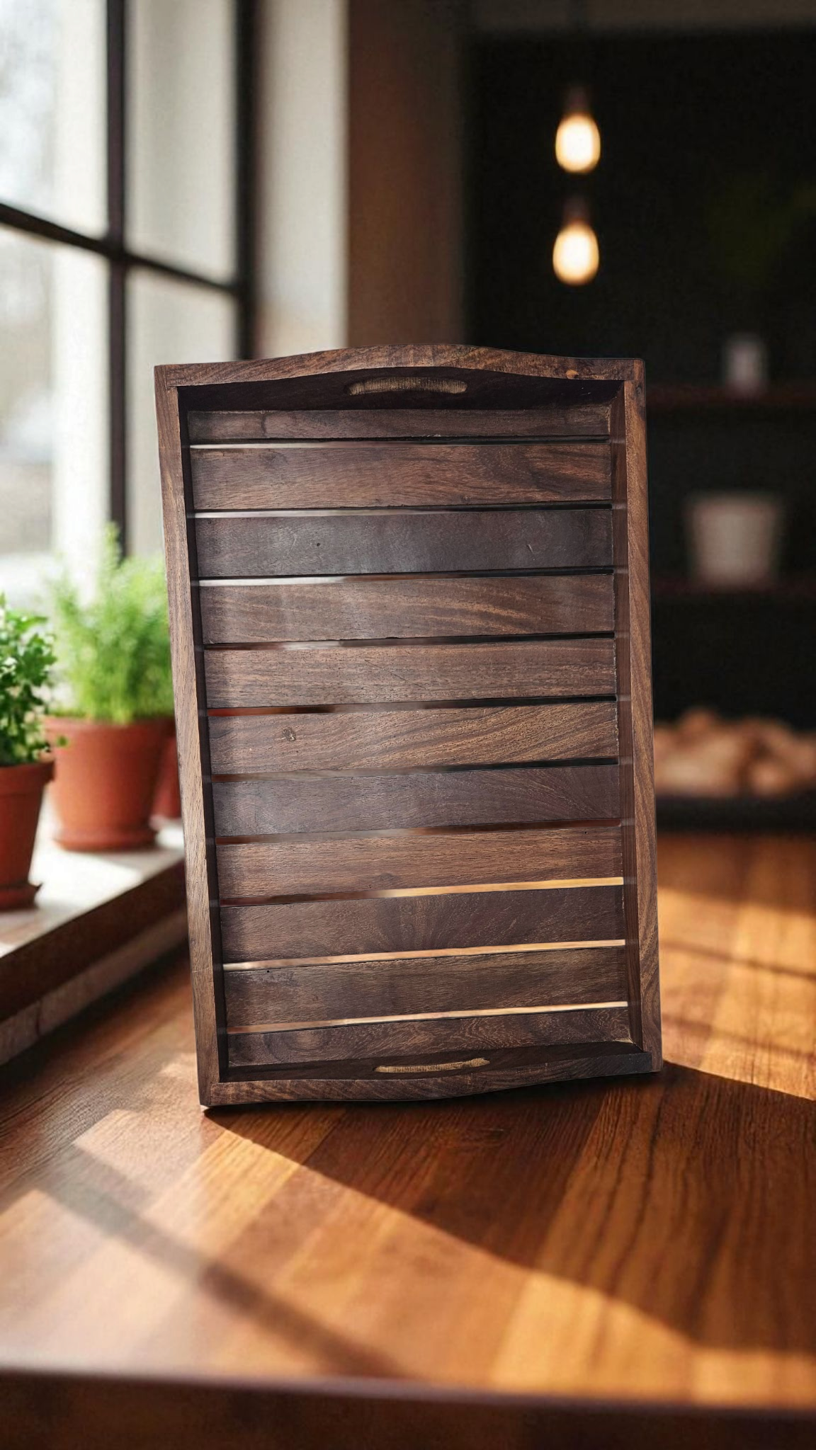 Handmade Sheesham Wood Serving Tray | Large / Small | Elegant Rustic Wooden Tray for Kitchen & Dining