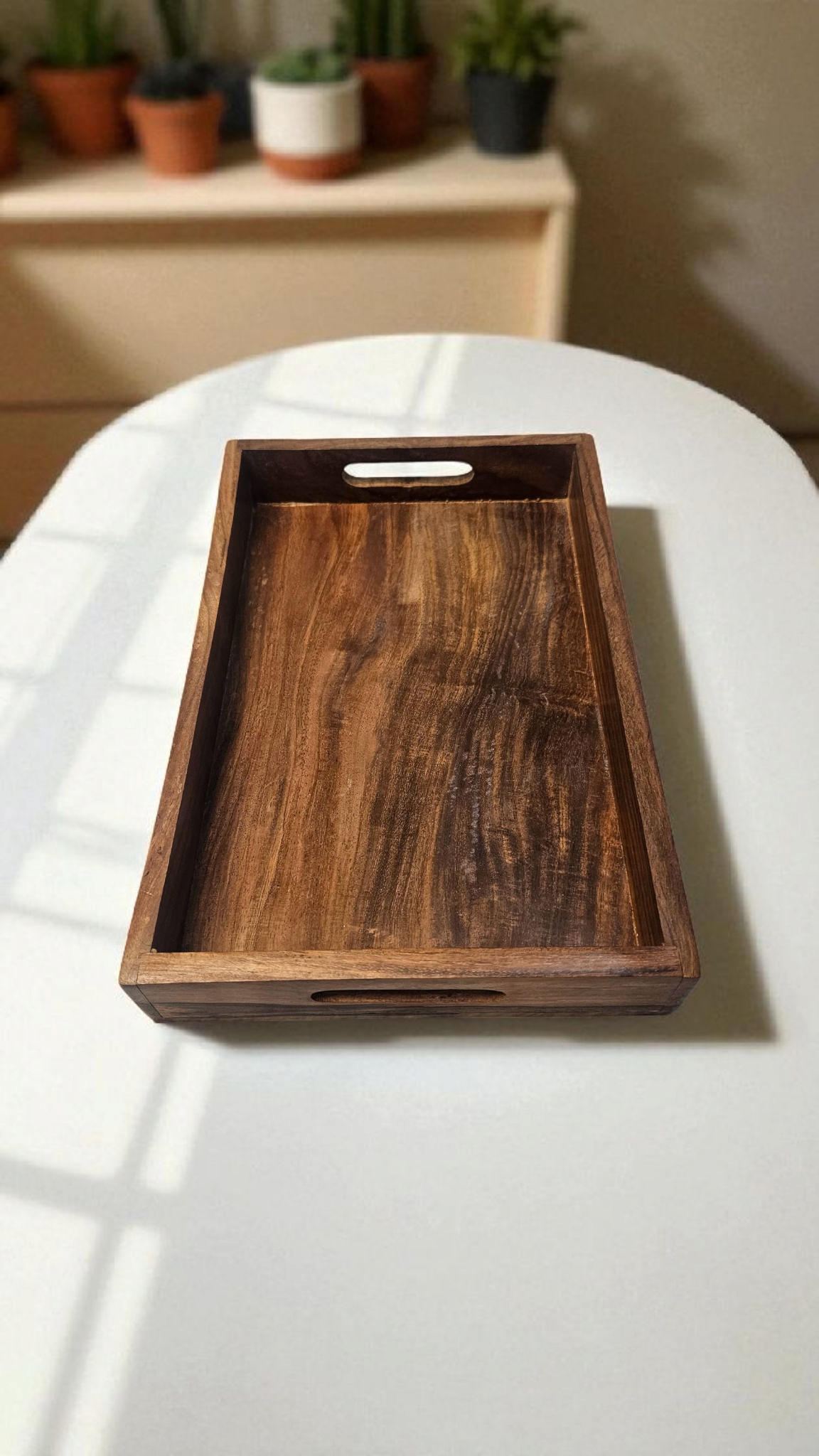 Handcrafted Sheesham Wood Serving Tray – Floral Carved & Plain Design | Lakdibaazaar
