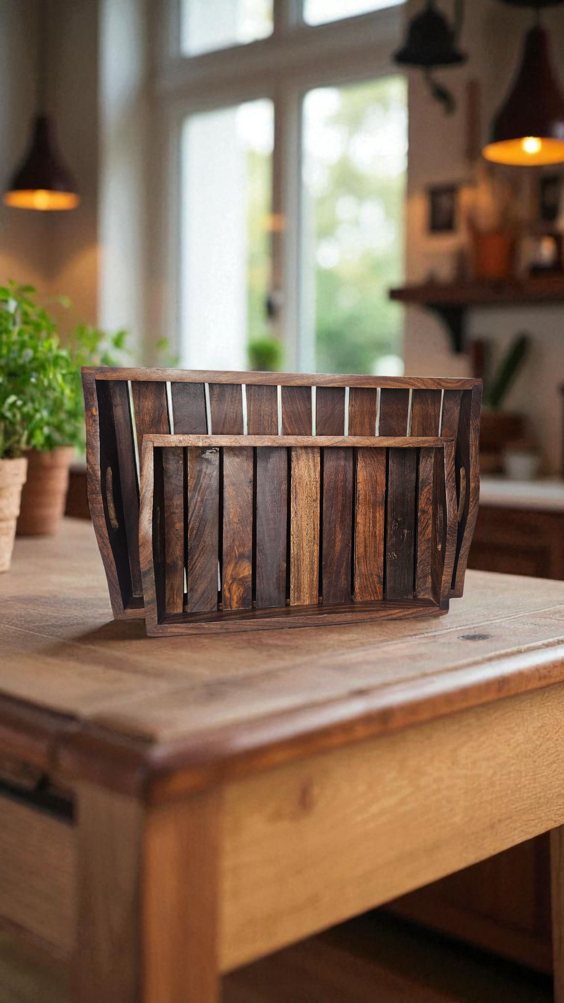 Handmade Sheesham Wood Serving Tray | Large / Small | Elegant Rustic Wooden Tray for Kitchen & Dining