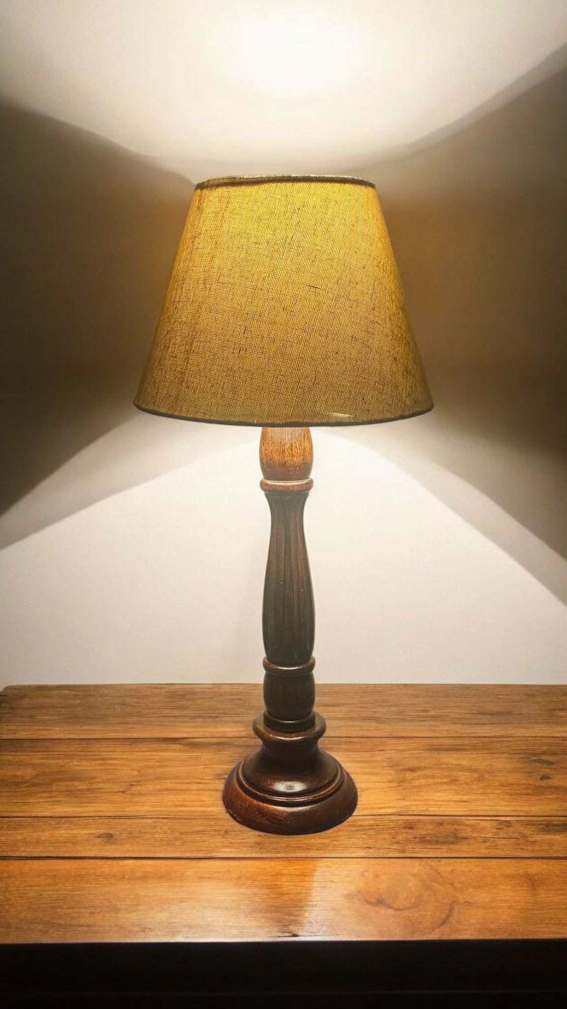 Handmade Wooden Table Lamp | Elegant Bedside Lamp with Classic Fabric Shade | Home Decor Lighting | LakdiBaazaar