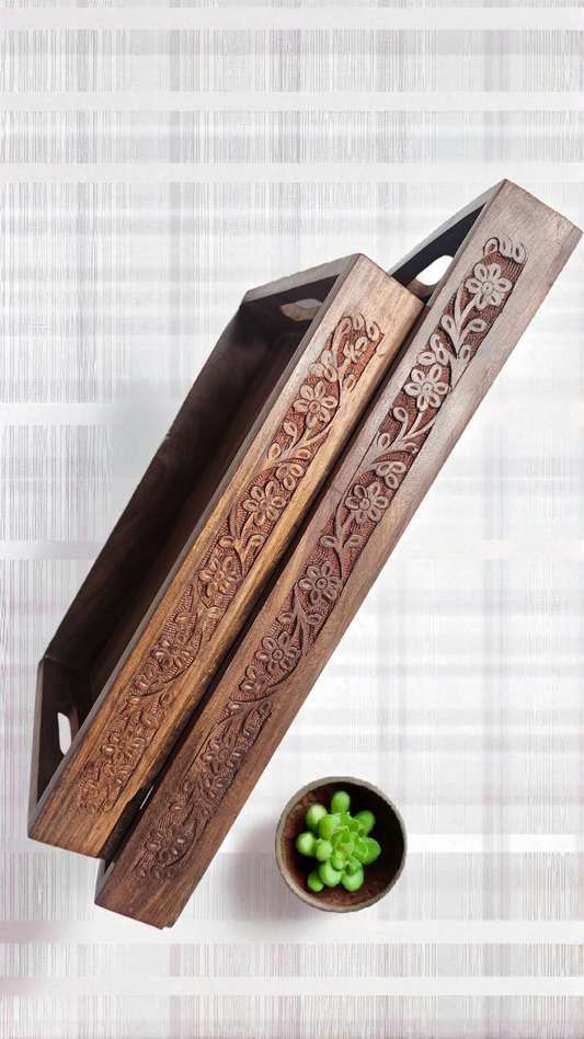Premium Sheesham Wood Serving Tray with Intricate Border Carving – Handcrafted Elegance | Lakdibaazaar