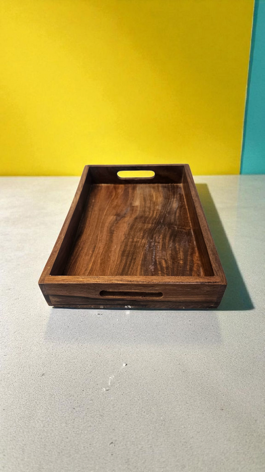 Handcrafted Sheesham Wood Serving Tray – Floral Carved & Plain Design | Lakdibaazaar