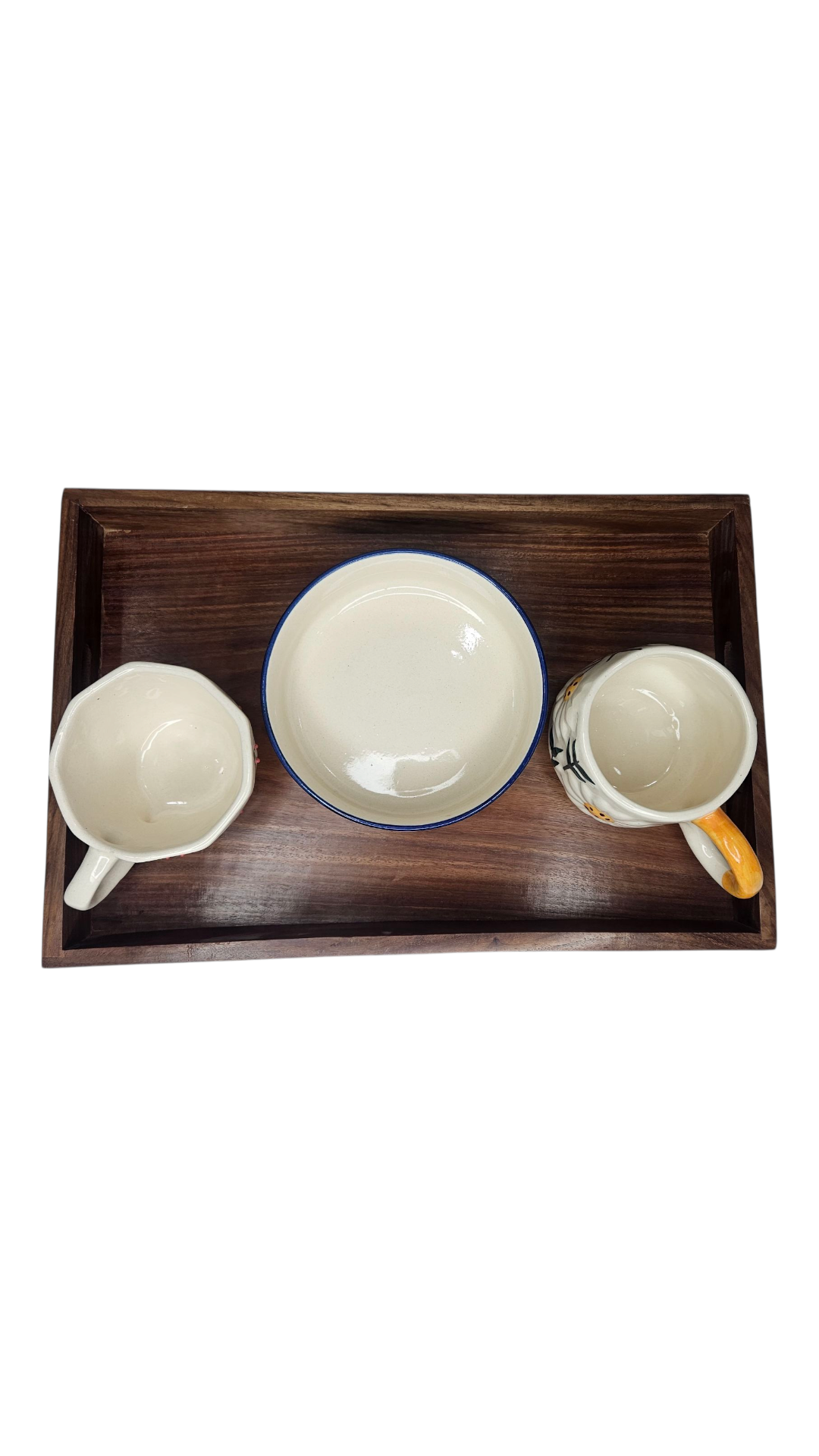 Handcrafted Sheesham Wood Serving Tray – Floral Carved & Plain Design | Lakdibaazaar