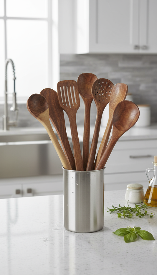 Handcrafted 7-Piece Sheesham Wood Kitchen Utensil Set | Premium Wooden Cooking & Serving Tools | LAkdiBaazaar