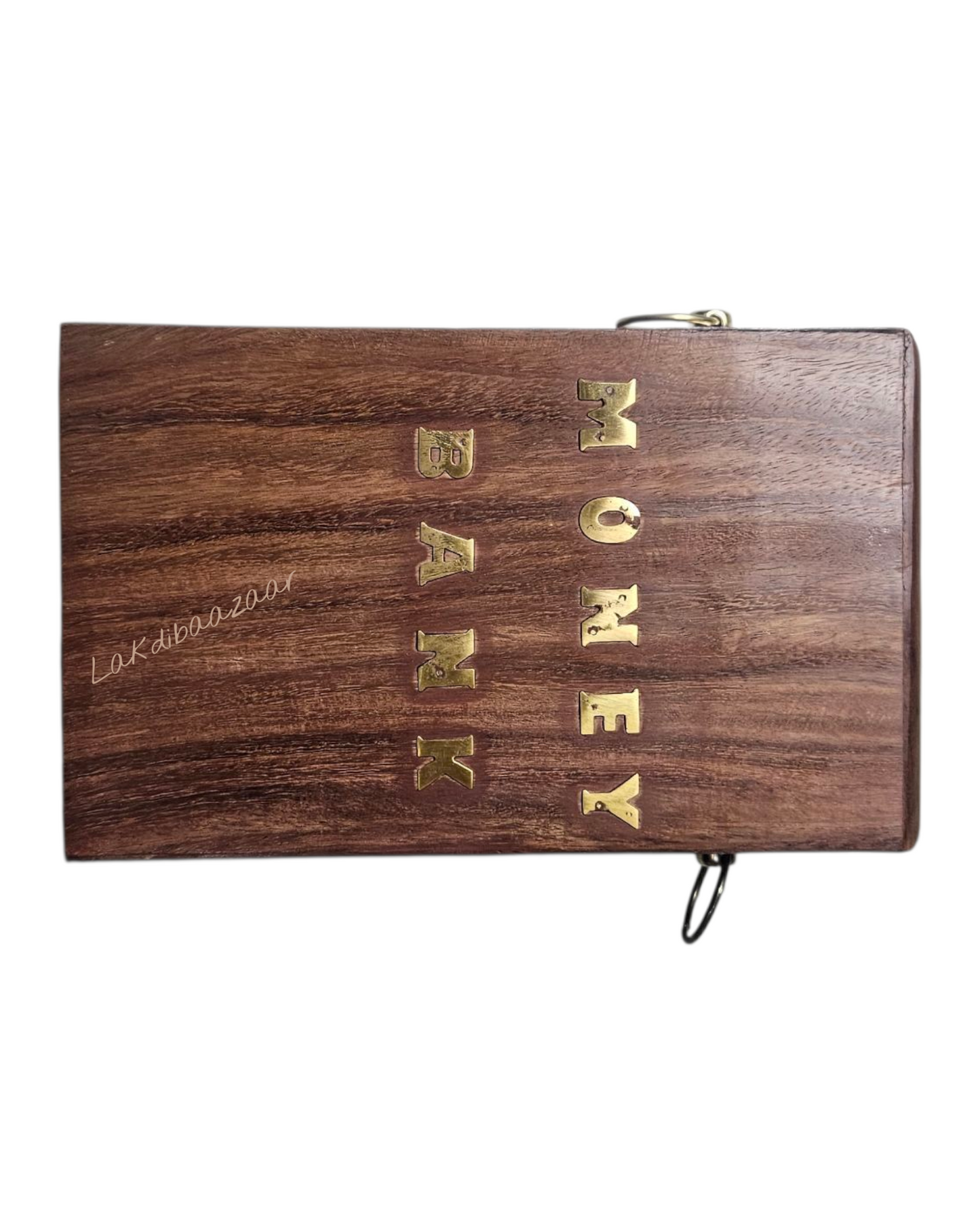 Handcrafted Sheesham Wood Money Bank with Brass Inlay & Lock | Wooden Piggy Bank | LakdiBaazaar