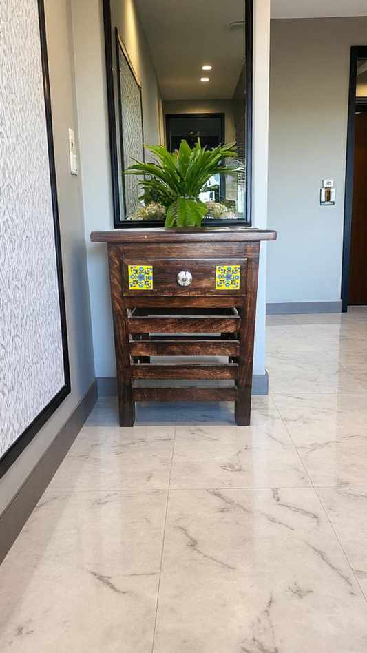 Handmade Wooden Tile-Top Stool | Multipurpose Side Table for Bedroom, Living Room, Dining & Decor | LakdiBaazaar