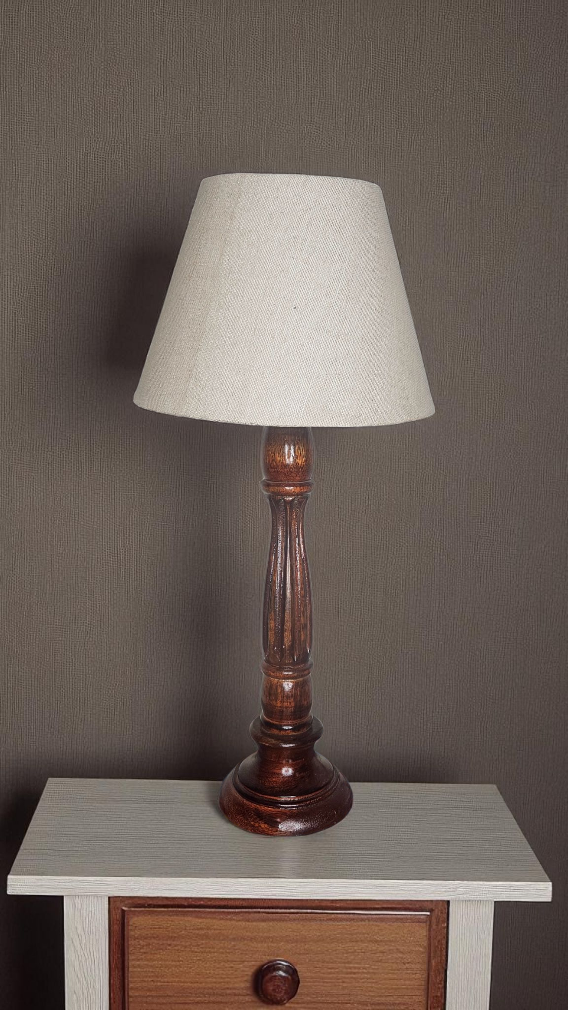 Handmade Wooden Table Lamp | Elegant Bedside Lamp with Classic Fabric Shade | Home Decor Lighting | LakdiBaazaar