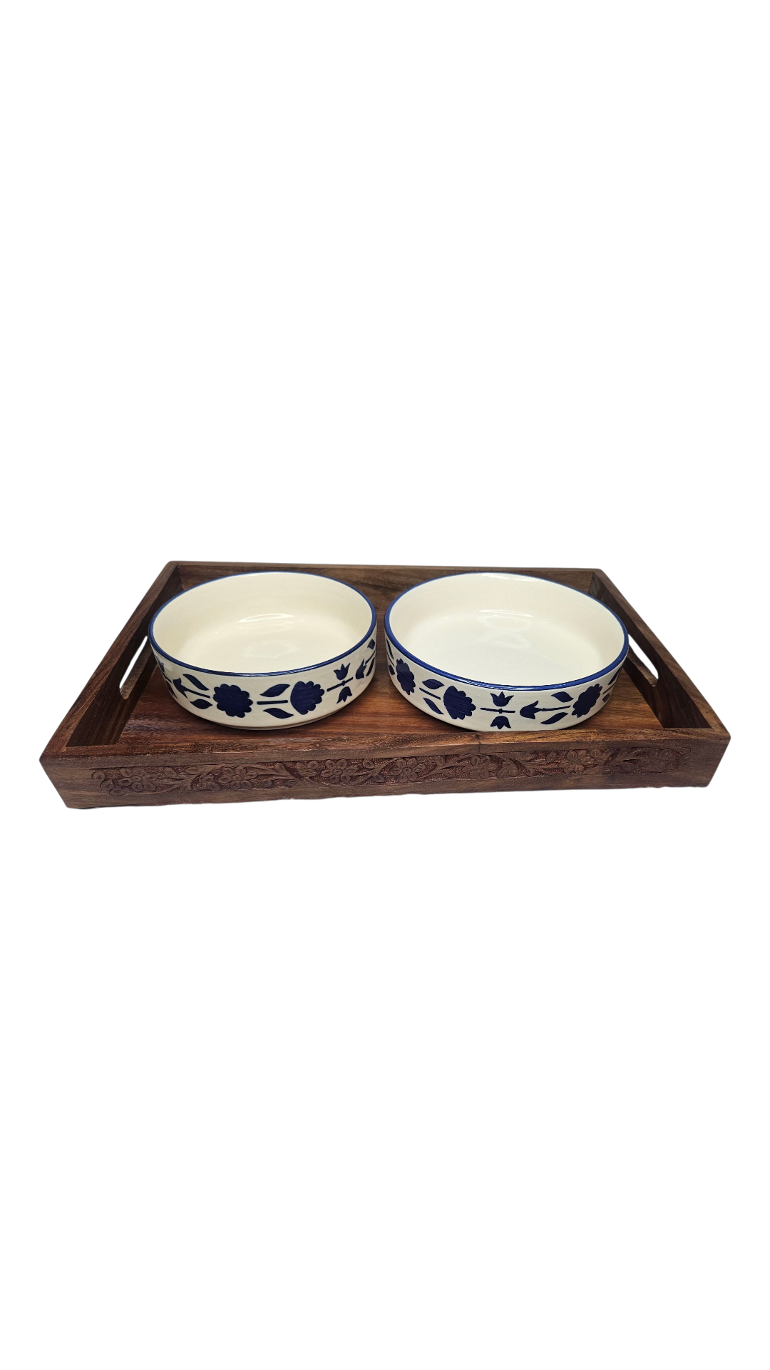 Handcrafted Sheesham Wood Serving Tray – Floral Carved & Plain Design | Lakdibaazaar