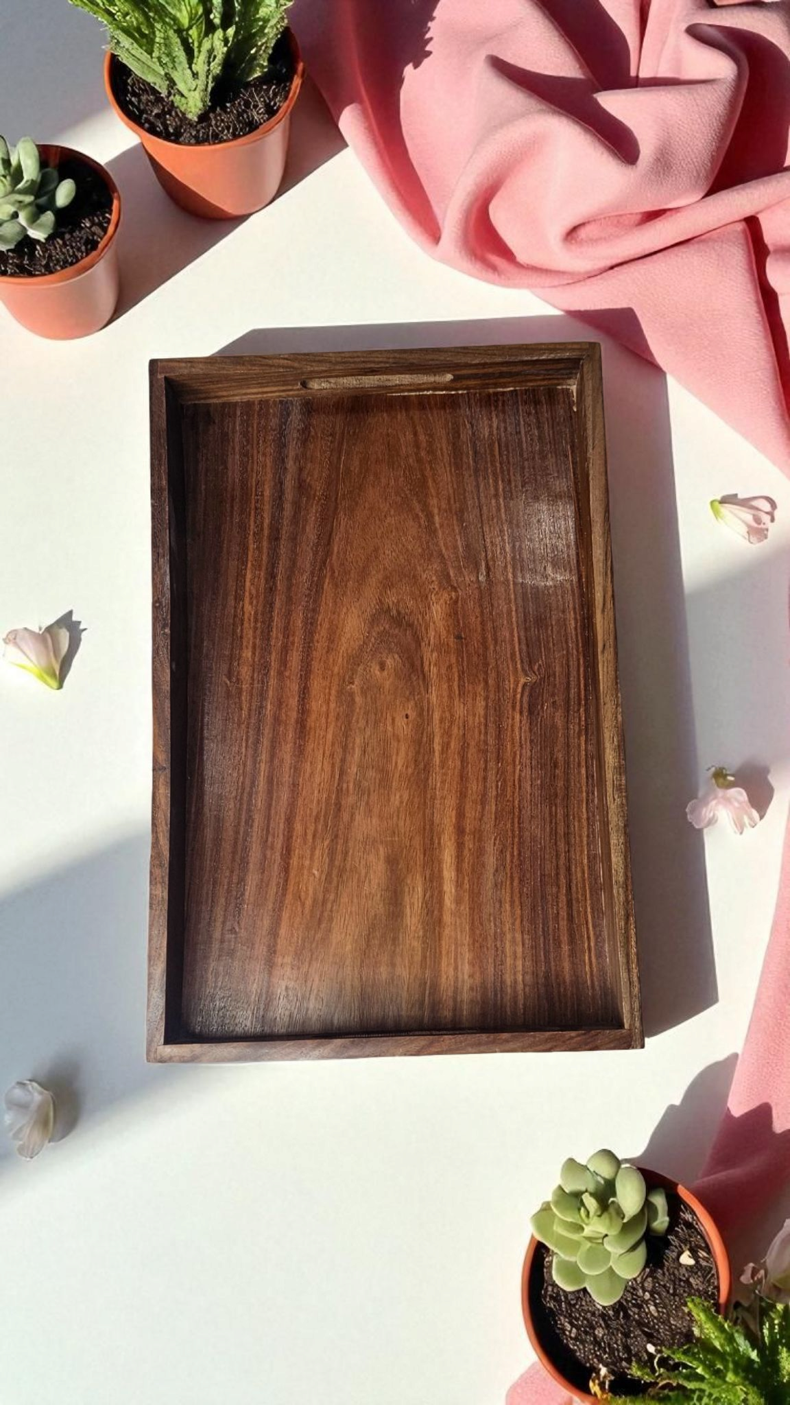 Handcrafted Sheesham Wood Serving Tray – Floral Carved & Plain Design | Lakdibaazaar