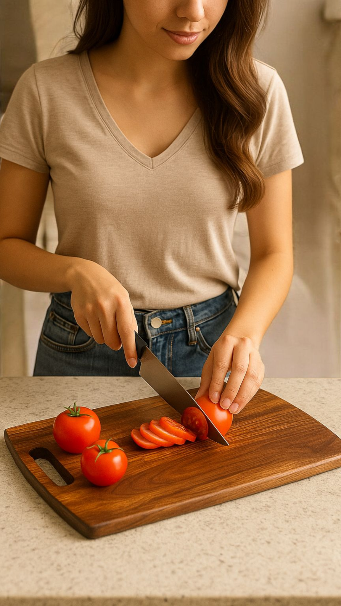 Chopping vegetables on Sheesham Wood Board