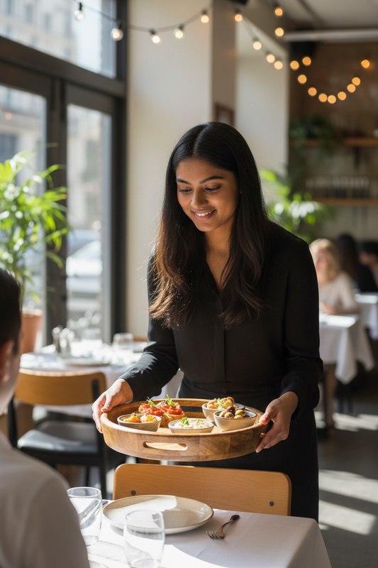 Handcrafted Sheesham Wood Round Serving Tray with Side Handles | Rustic Wooden Breakfast & Tea Tray