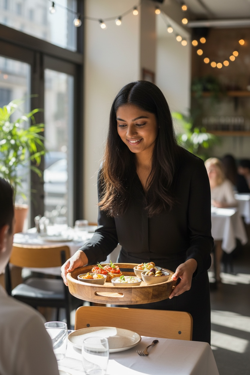 Handcrafted Sheesham Wood Round Serving Tray with Side Handles | Rustic Wooden Breakfast & Tea Tray