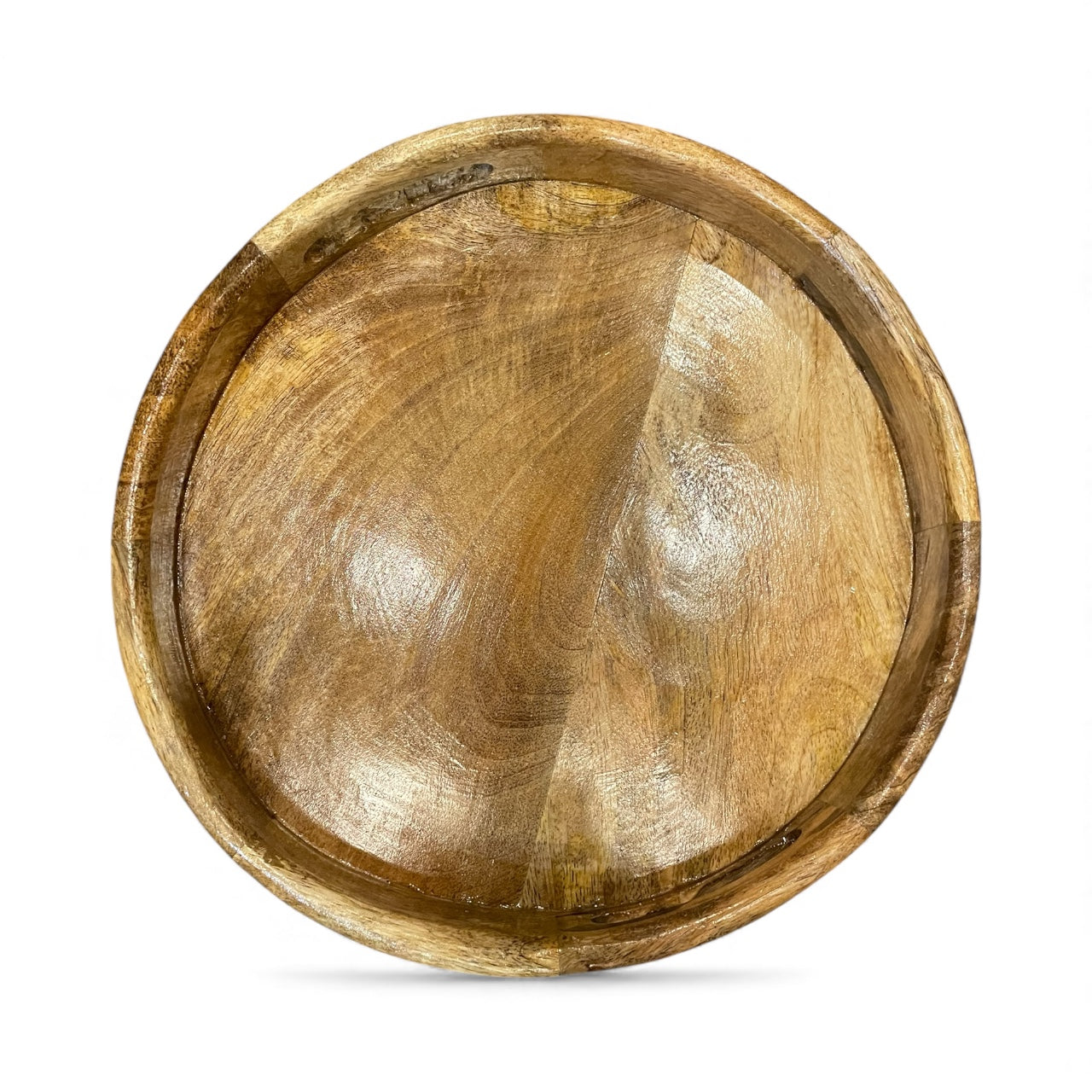 Handcrafted Sheesham Wood Round Serving Tray with Side Handles | Rustic Wooden Breakfast & Tea Tray