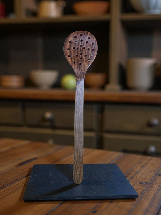 Handcrafted Sheesham Wood Perforated Spoon | Natural Wooden Strainer Ladle for Cooking