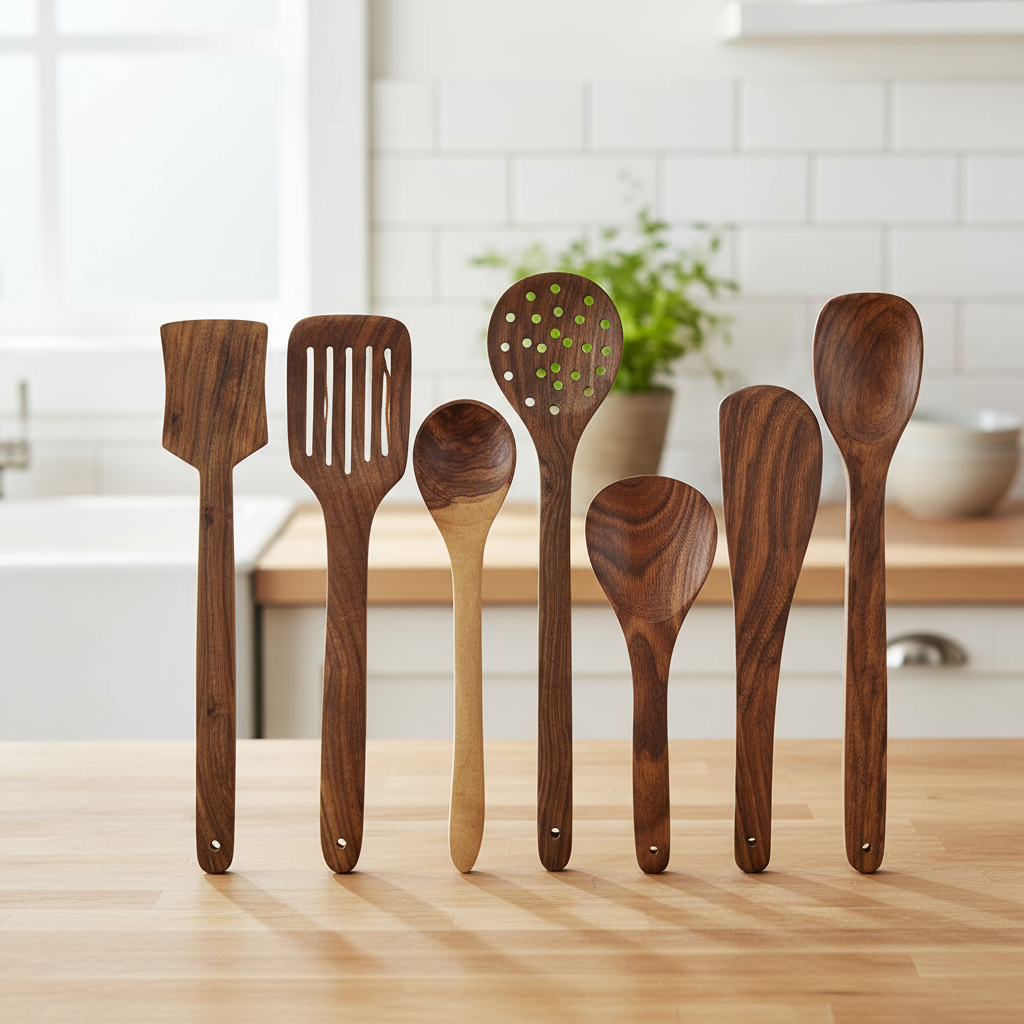 Handcrafted 7-Piece Sheesham Wood Kitchen Utensil Set | Premium Wooden Cooking & Serving Tools | LAkdiBaazaar