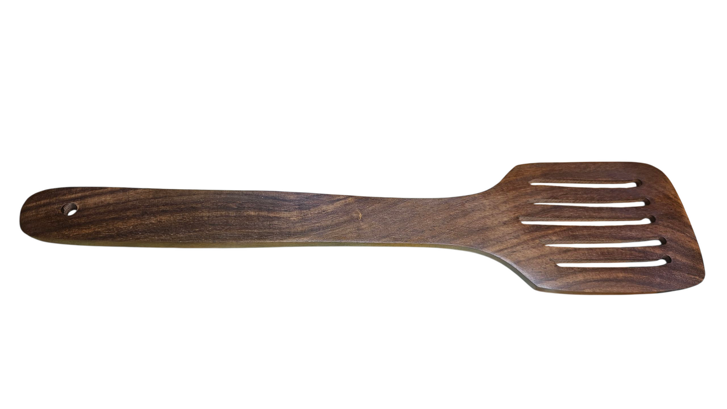 Handcrafted Sheesham Wood Slotted Turner | Natural Wooden Spatula for Cooking
