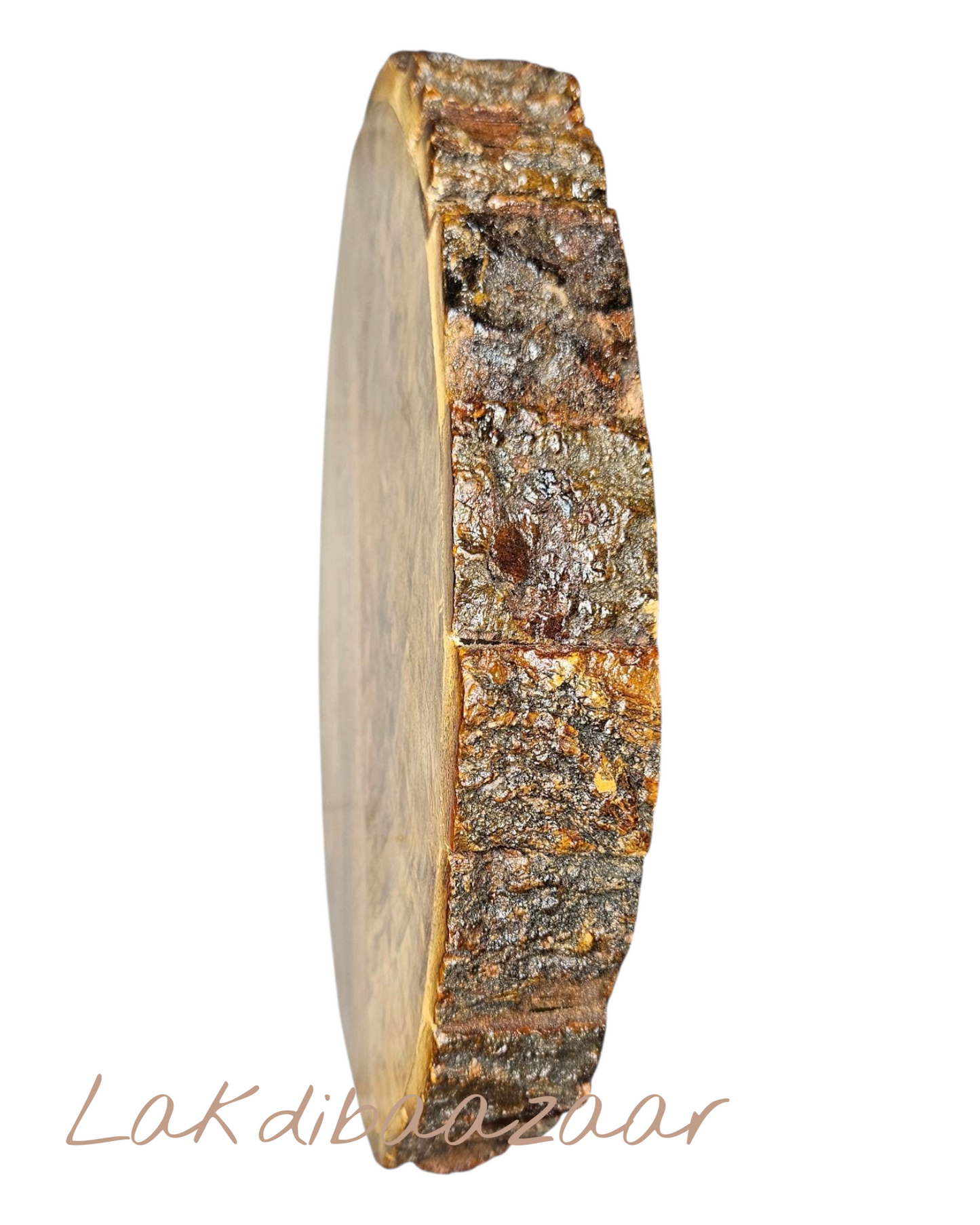 Handcrafted Wooden Log Resin Tray | Round Live-Edge Serving Tray with Floral Design | LakdiBaazaar